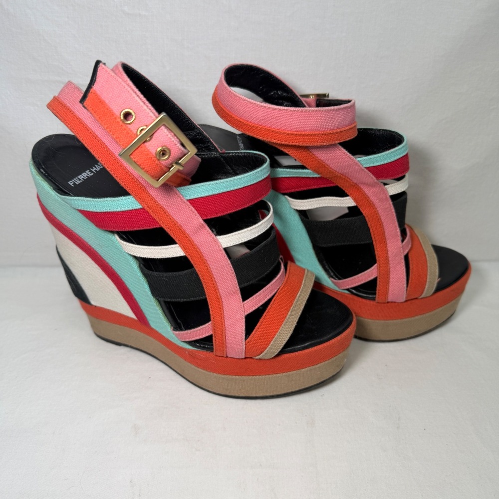 Pierre Hardy BK56 Women EU 41 Multicolor Canvas Wedge Sandals Pink Orange Spain